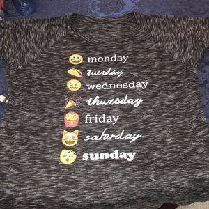 Grey striped-style t-shirt. Weekdays with emojis